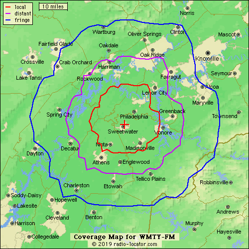 WMTY signal coverage map